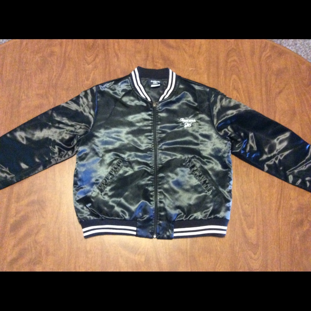 American Girl Black Satin Varsity Jacket Size L